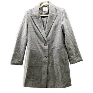 Primark Longline Blazer Womens 4 Gray White Plaid Overcoat Topper‎ Jacket